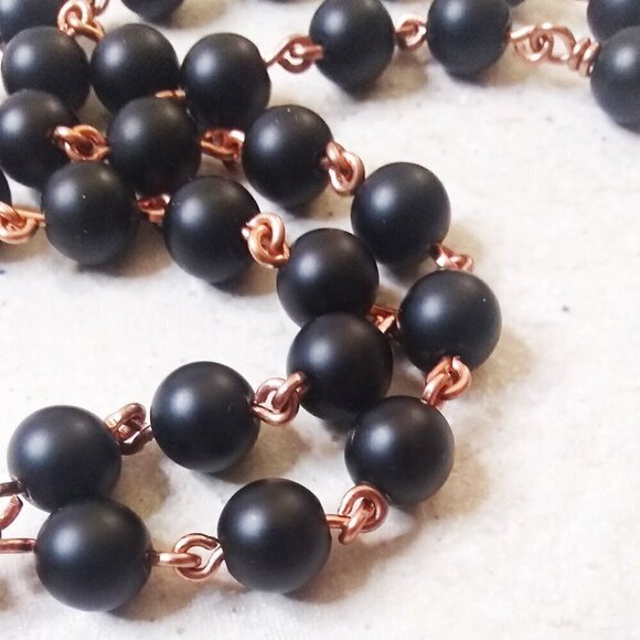Handmade & Unique! Wire Wrapped Heart Necklace ~ Black Stone + Copper ~ Evil Eye - Picture 9 of 15